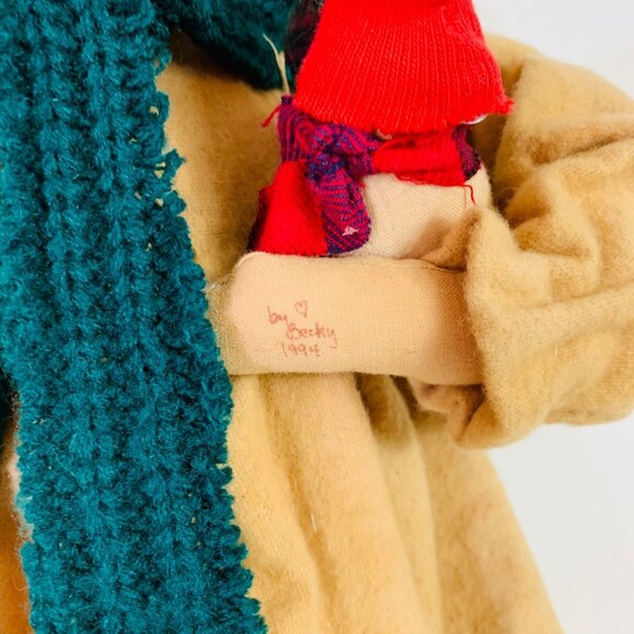 Primitive Christmas Angel Rag Doll Folk Art Handmade Signed VTG Rustic Country - Picture 9 of 16